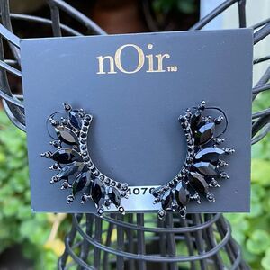 Noir Jewelry Black & Silver Rhinestone Half Moon Post Earrings. NWOT!